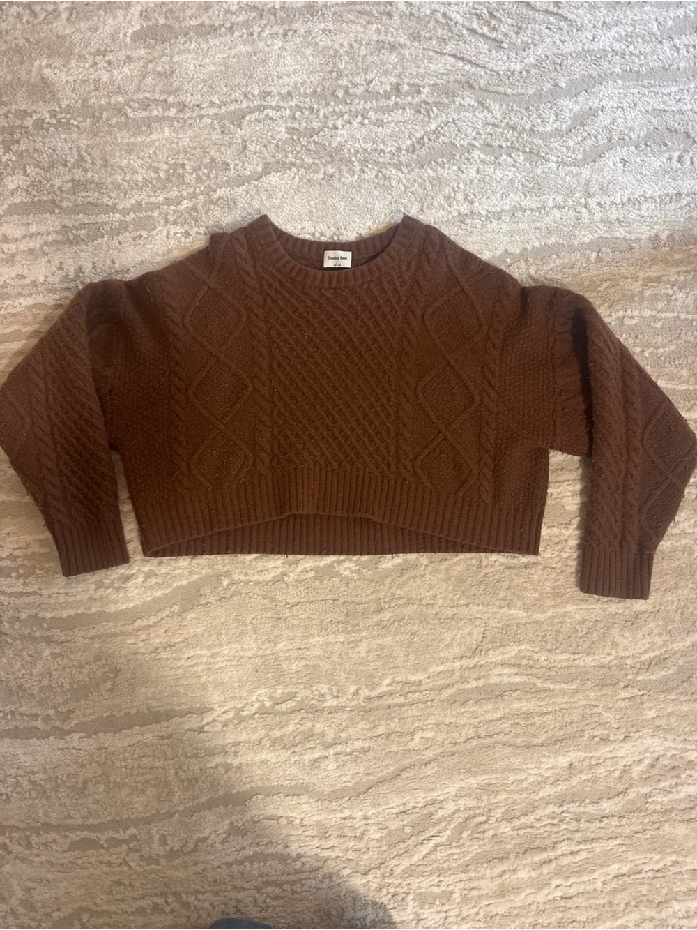 Sunday Best Chocolate Brown Cable-Knit Cropped Crewneck Sweater
